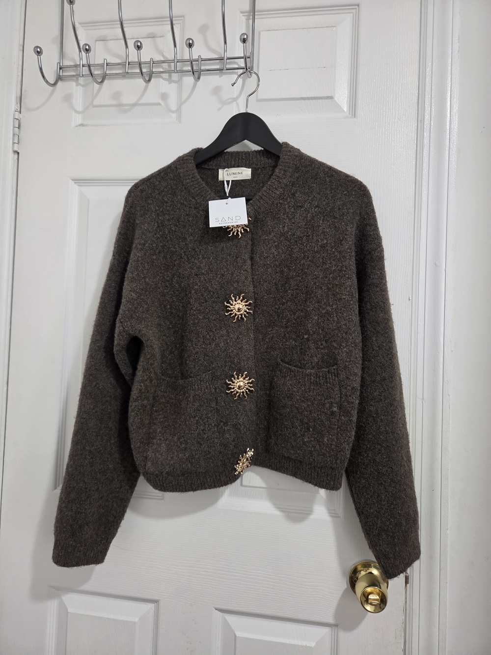 LUMINE AND Women's Brown SWEATER with Decorative Gold Buttons